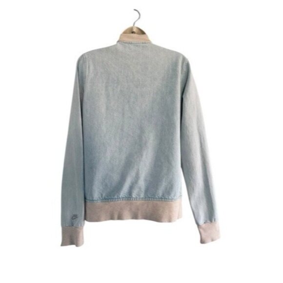 Nike Women's Sz M Destroyer Denim Bomber Jacket Light Blue W/ Contrast Tan Trim - Picture 3 of 13